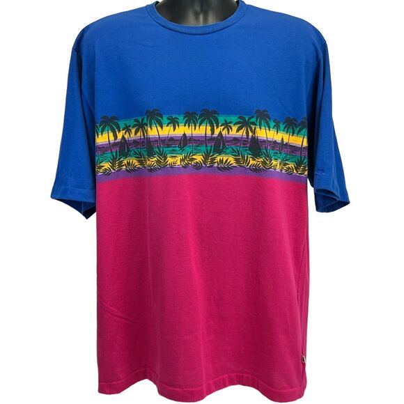 Vintage Hobie Beach Catamaran T Shirt Mens XLT Tall Surfer Surfing USA Made Blue - Picture 3 of 8